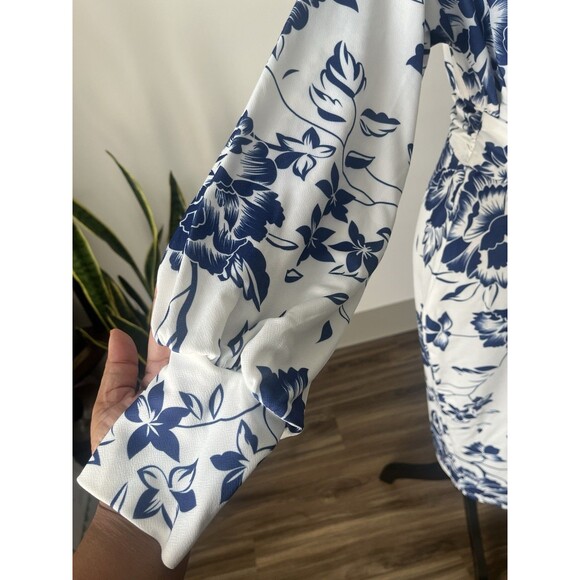 NWT boohoo Blue Floral Print Tie Waist Midi Dress Cocktail Party Wedding Event 8 - Picture 4 of 13